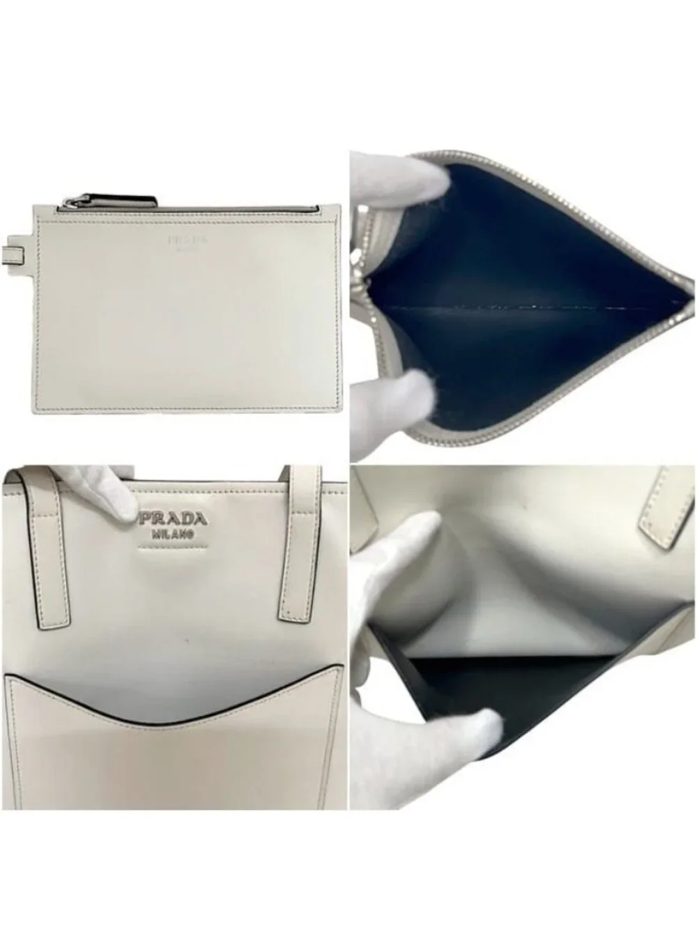 Prada Tote White Pouch with Leather 247 Shoulder Document